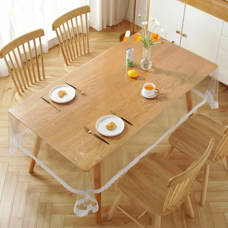 

Lace Clear Tablecloth Transparency PVC Table Cloth Vinyl Waterproof Oilproof Kitchen Dining Table Cover for Rectangular Table