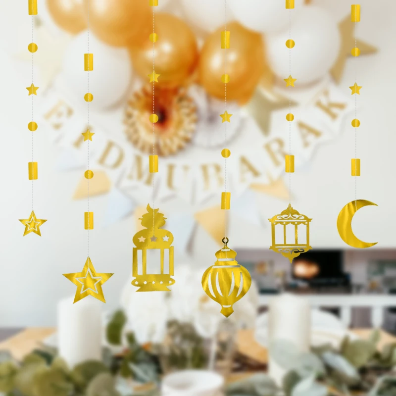 EID Mubarak, pancarta giratoria, estrella, Luna, adorno colgante para techo, decoración de Ramadán Kareem para el hogar, suministros para fiesta