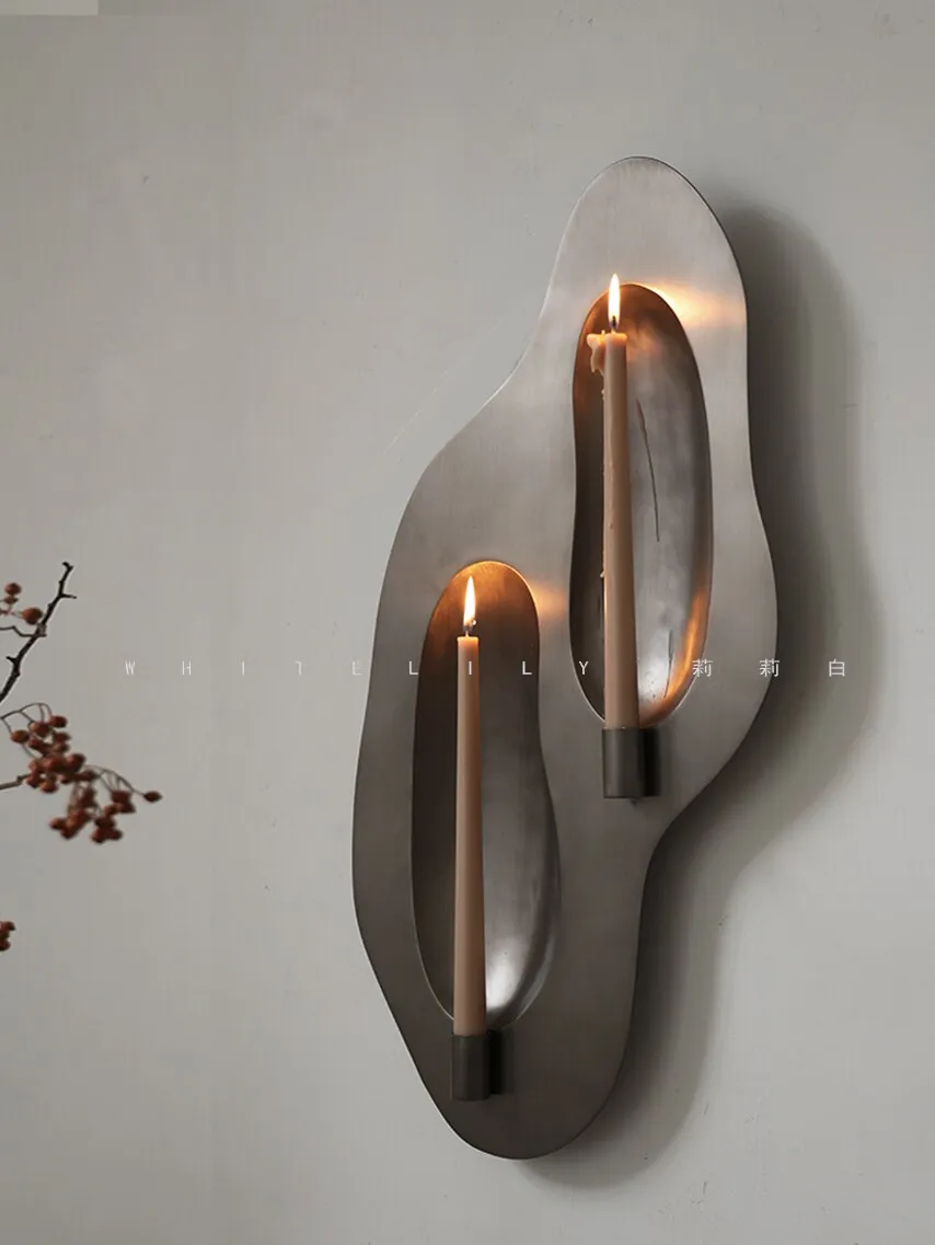 

Medieval wabi-sabi wind stainless steel candle holder designer art wall wall pendant high-end decoration