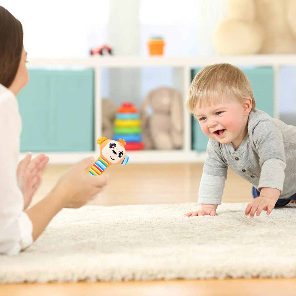 

1Pcs Black Handheld Rattle Infant Early Development Cartoon Animal Sensory Stimulating Stuffed Rattle