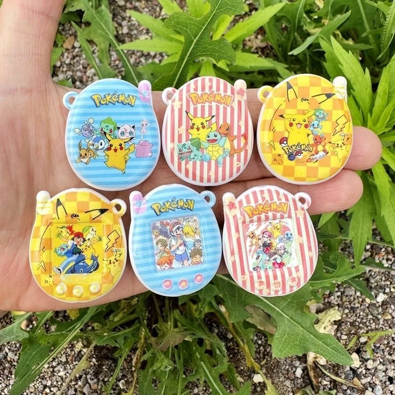 1–6 Stück Cartoon-Pokémon-Perlen mit doppelseitigem Aufdruck, Durchgangslochperlen, mobile Spielekonsole, Rucksackkette, DIY-Zubehörmaterialien, lustiges Geschenk