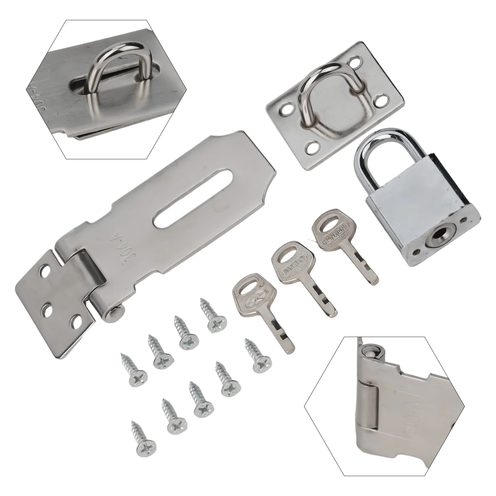

Lock Gate Bolt Door Clasp Burglar-proof With Keys 3 Inch Staple Gate Door Lock Easy Install Household Door Lock