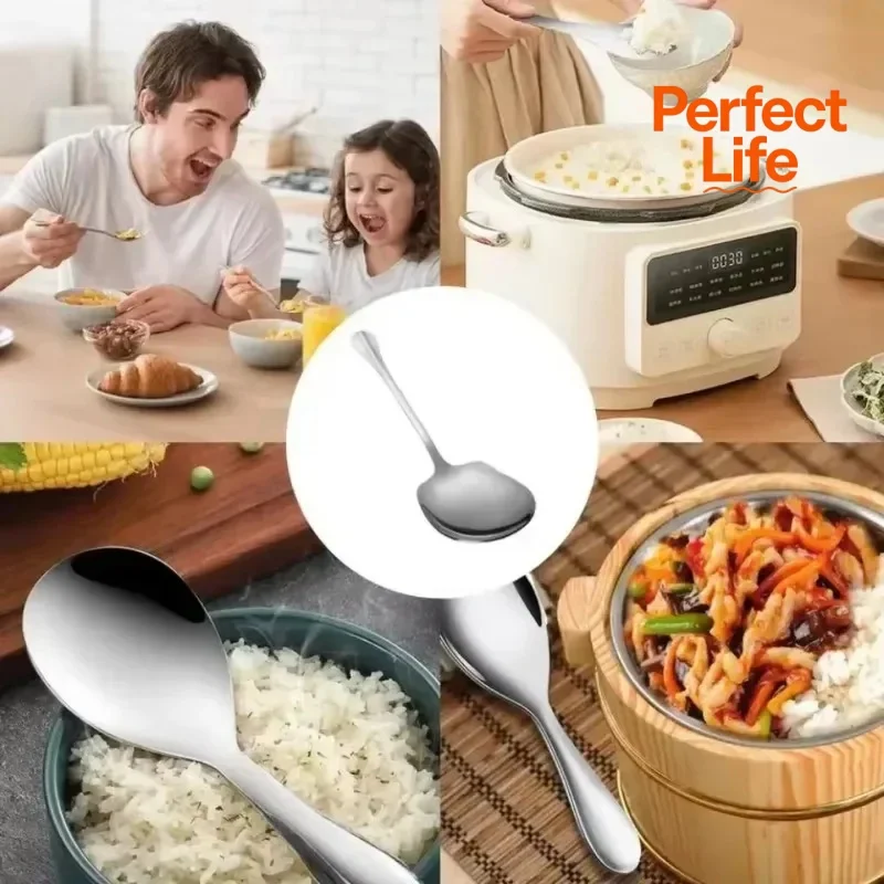 1/2Pcs Metal Serving Spoon Stainless Steel Large Rice Spoon Ergonomic  Kitchen Flatware Salad Serving Utensils For Pasta Noodles