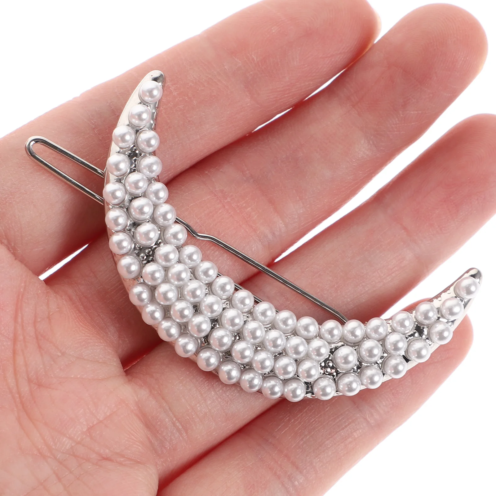 

4Pcs Moon Design Rhinestone Pearl Alloy Hair Clips Stylish Side Bang Hairpins for Wedding Party Daily Use Accessory