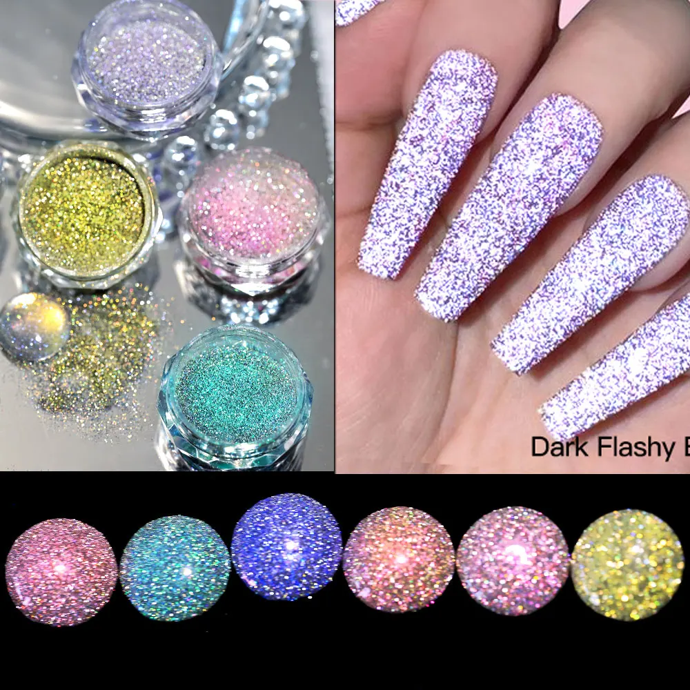 6/8jars Sparkly Nail Art Glitter Powder Y2K Shiny Holographic Chrome Nail Pigment DIY Nail Gel Polish Supplies Rubbing Dust Deco