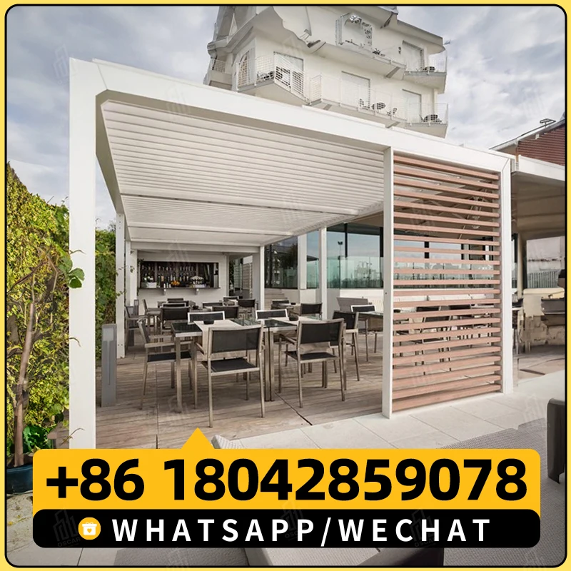 Outdoor Gazebo 3m x 3m electric pergola roof cheap metal louvered pergola with retractable roof and sides Screen