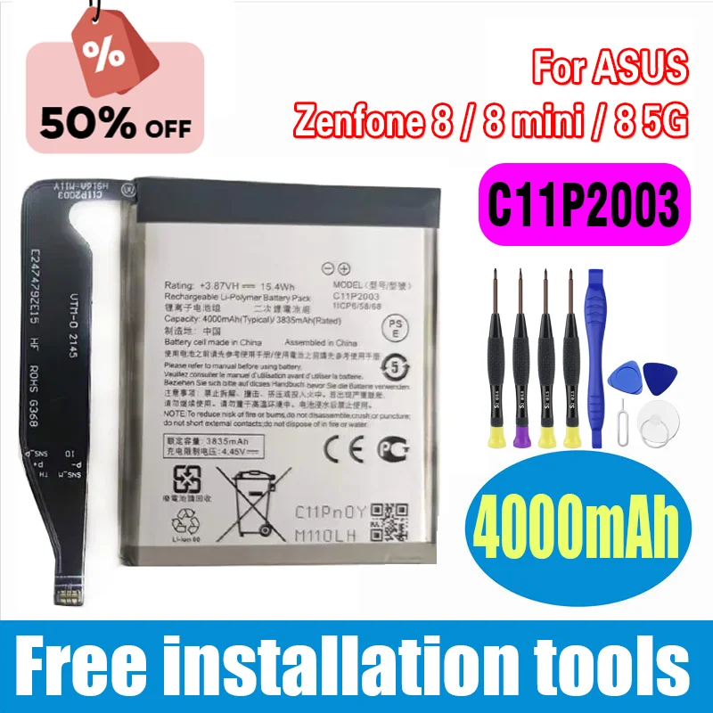 

100% New Full 4000mAh C11P2003 Battery for ASUS Zenfone 8 / 8 Mini / 8 5G High Quality Batteries + Tools