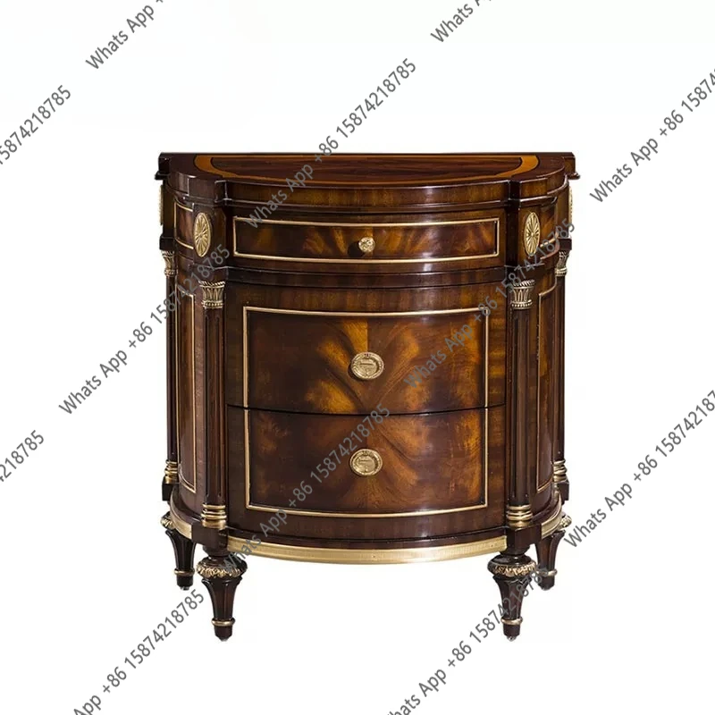 Bedside table mahogany solid wood bedside cabinet retro furniture with storage neoclassical copper cabinet