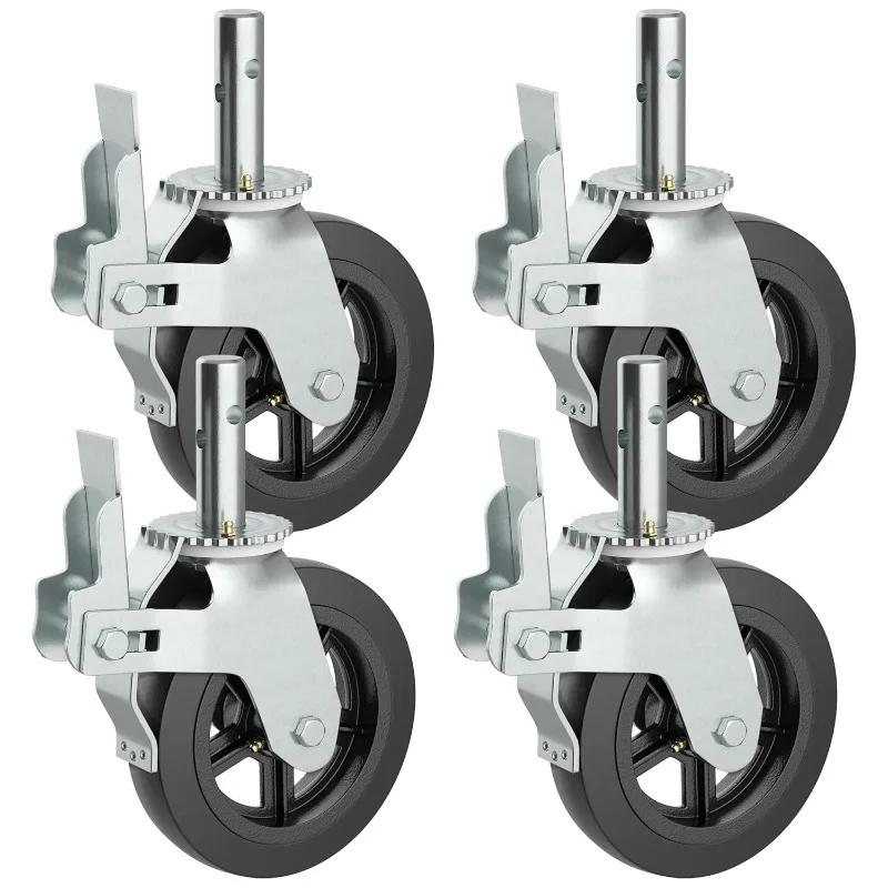 Scaffolding Wheels, Scaffold Wheels, 8 Inch, 4400 LB. Capacity, Set of 4, Double Locking Brakes, Grease Fittings, Swivel