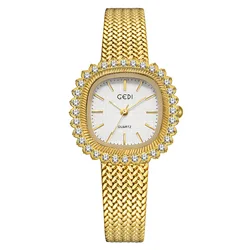 GEDI Women Quartz Watch Luxury Classic Square Diamond Dial Gold Sliver Clock Stainless Steel Orologio Reloj Ladies Wristwatch