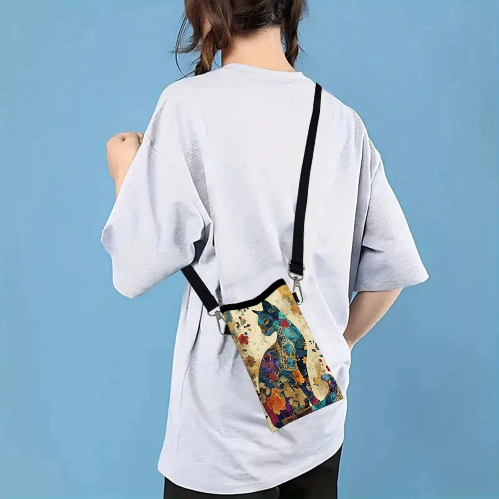 Floral Cat Pattern Crossbody Bag Print Phone Wallet with Adjustable Shoulder Strap Unisex Design for Daily Use Phone Purse - view 3