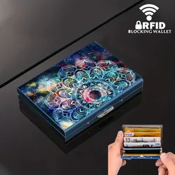 Double-sided Geometric Floral Stainless Steel Card Box 6/8/10 Card Slots Card Cases