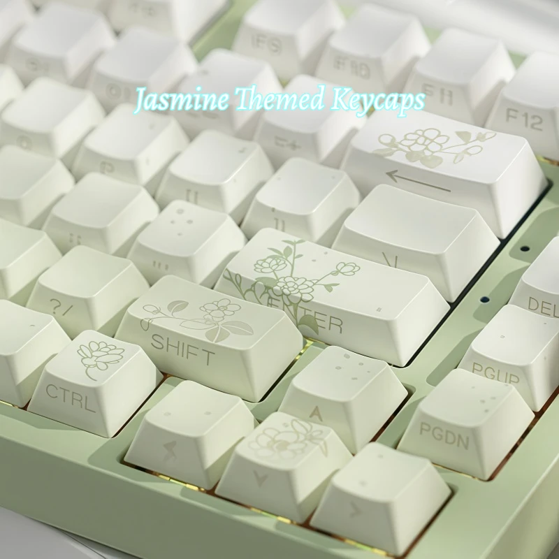

Mist Jasmine Themed Keycaps Translucent PBT Material Five Sided Heat Sublimation Ergonomic Design 130 Keys Cherry Height Cute