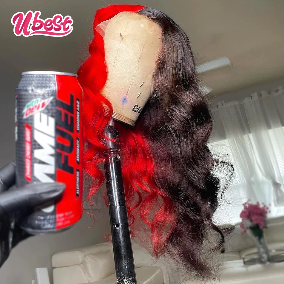 

Ubest 13X6 Transparent Lace Front Wigs Body Wave Human Hair Hot Red With Brown Colored 5X5 6X4 Lace Wig Pre Plucked For Women