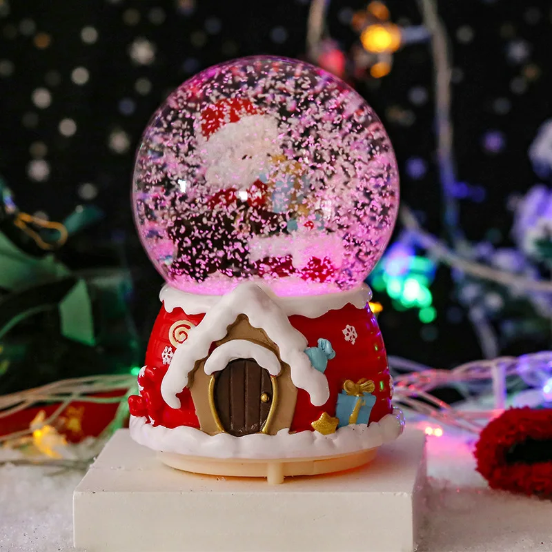 3D Santa Claus Sled Snowman Crystal Ball Music Box Colorful Lights Snow Princess Dream Birthday Party Valentine\'s Day Gift