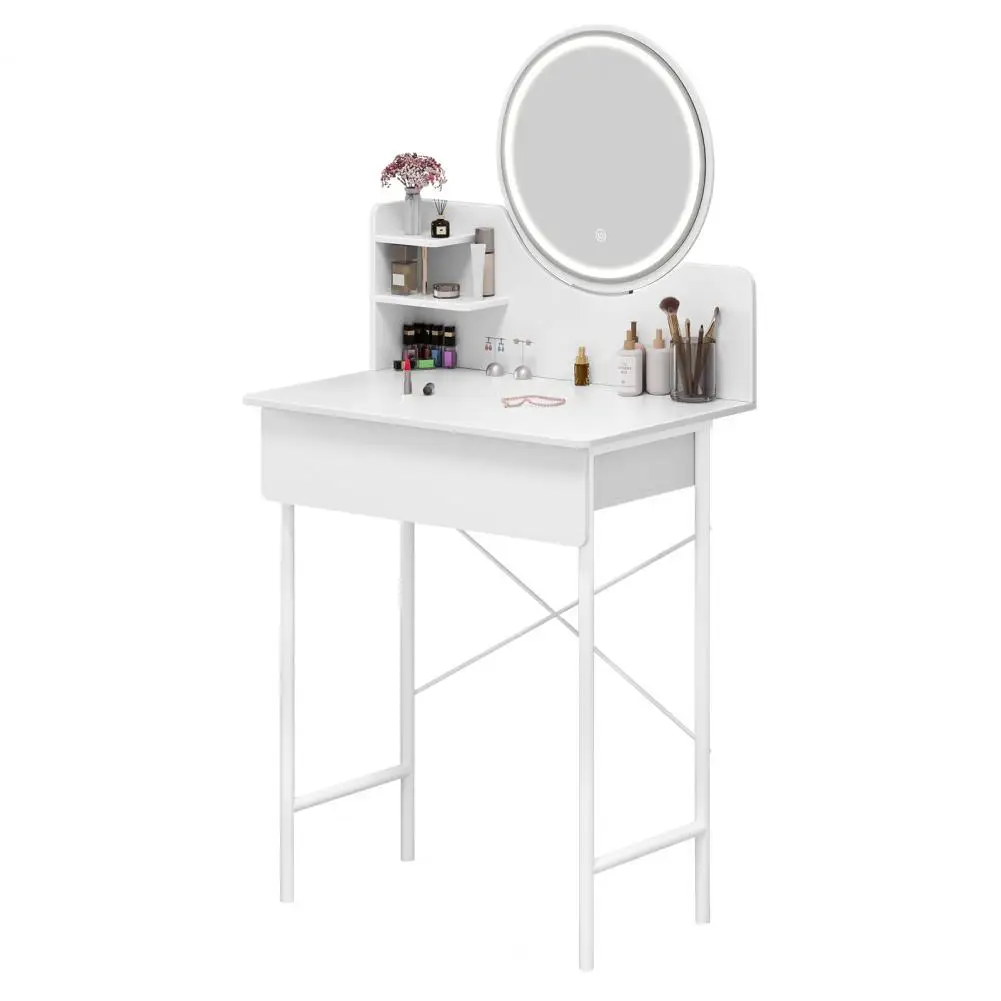 

Makeup Vanity Desk with LED Lighted Mirror, Vanity Table with 1 Drawer and 2 Opening Shelves, Bedroom Dressing Table, 3 Modes Br