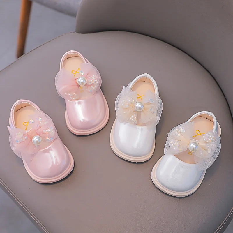 Spring Autumn Baby Girls Shoes Cute Bow PU Leather Princess Shoes Solid Color Kids Gilrs Dancing Shoes Toddler Shoes