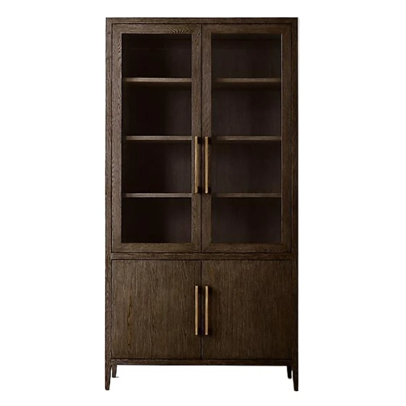

American solid wood bookcase oak new Chinese retro log color old dining side wine cabinet storage study cabinet