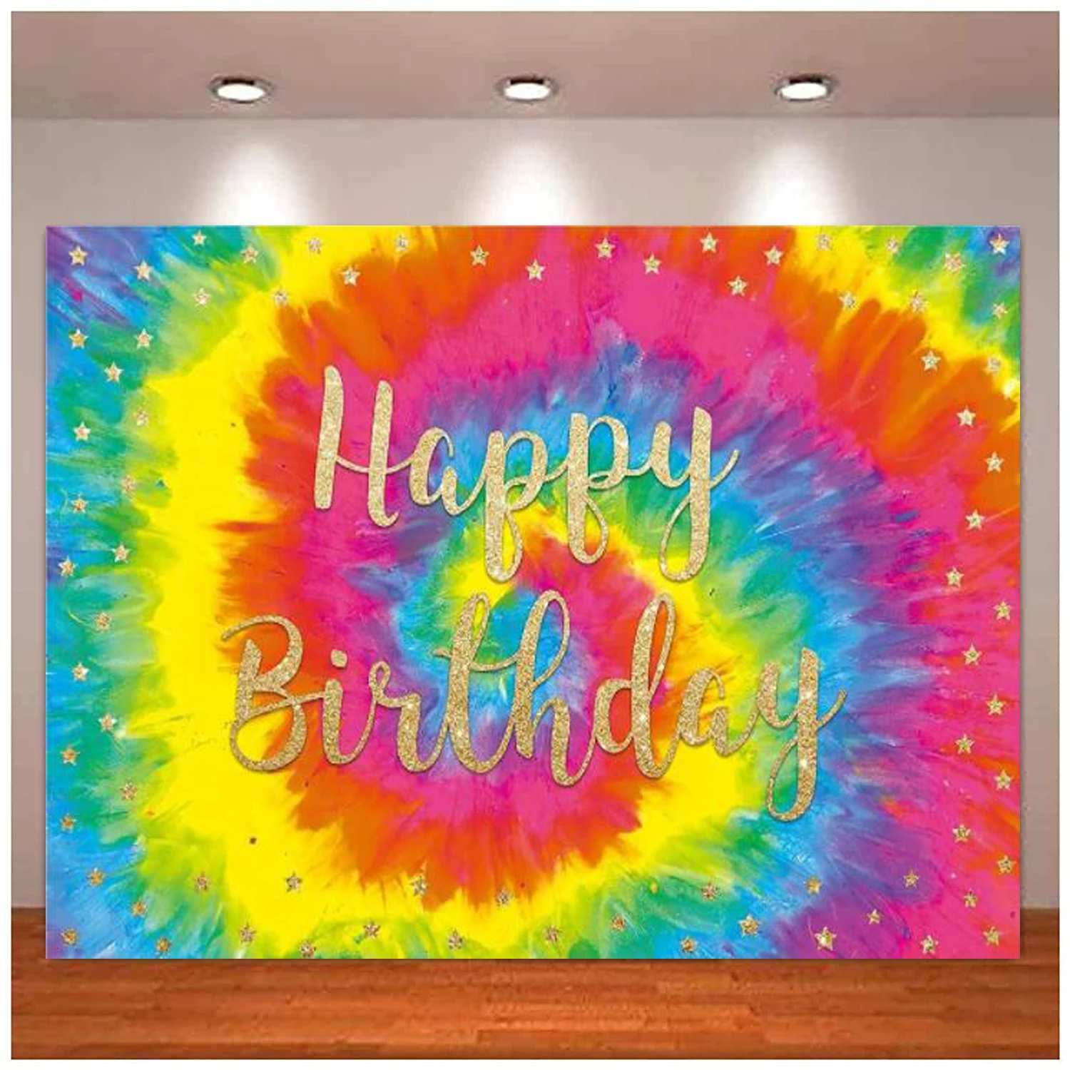 Colorful Spiral Background For Tie Dye Happy Birthday Party Backdrop Kids Girls Rainbow Decoration 60s 70s Hippie Groovy Banner