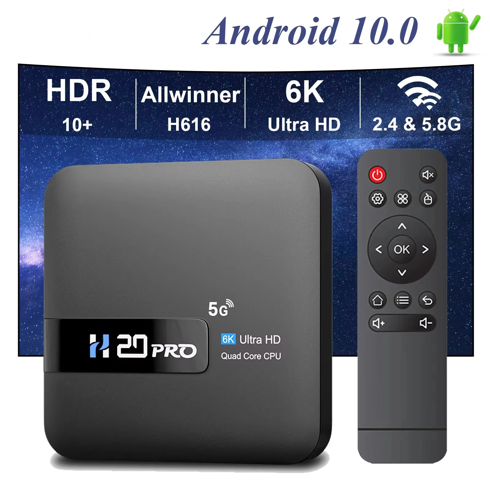 H20PRO Akıllı TV Kutusu WiFi 6 Android 10 6K 4K 3D Medya Oynatıcı TV Kutusu Android 2.4G&5G WIFI Çok Hızlı 1080P Set Üstü Kutusu