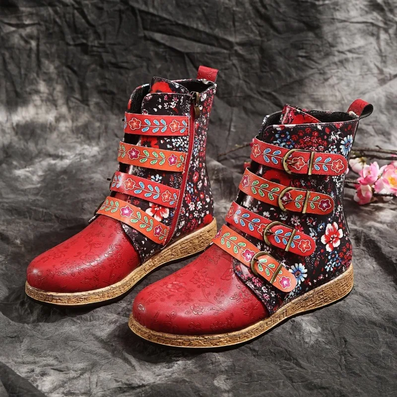 

Brand Women's Boots 2026 Spring Comfortable Ankle Boots Designer Shoes for Women Fashion Ethnic Style Short Boots Women's Shoes