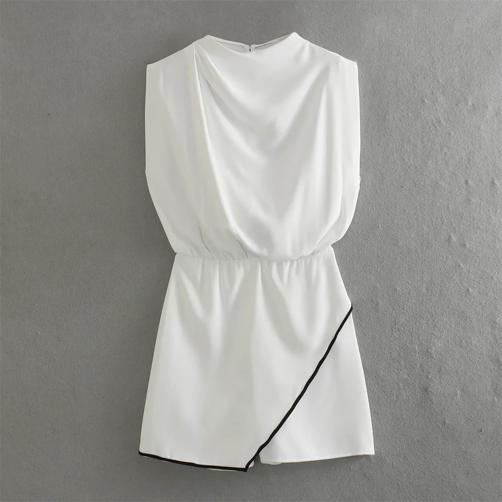 

Весенний новый товар UNIZER2024, Женский Повседневный простой комбинезон без рукавов с декоративными шортами контрастных цветов с перекатывающимися краями