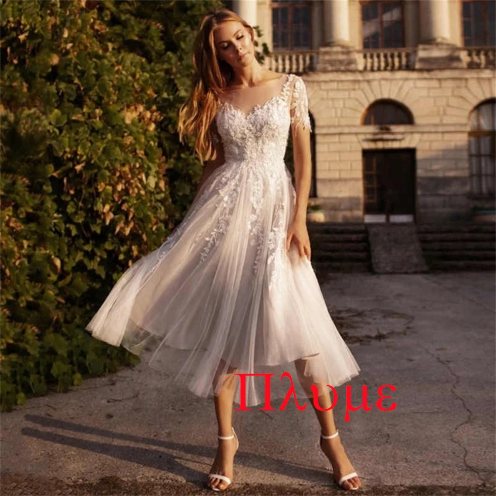 Customized Exquisite Luxury Temperament  Charming Romantic Wedding Dress  White Tulle A-line Sweetheart Knee Length Dresses