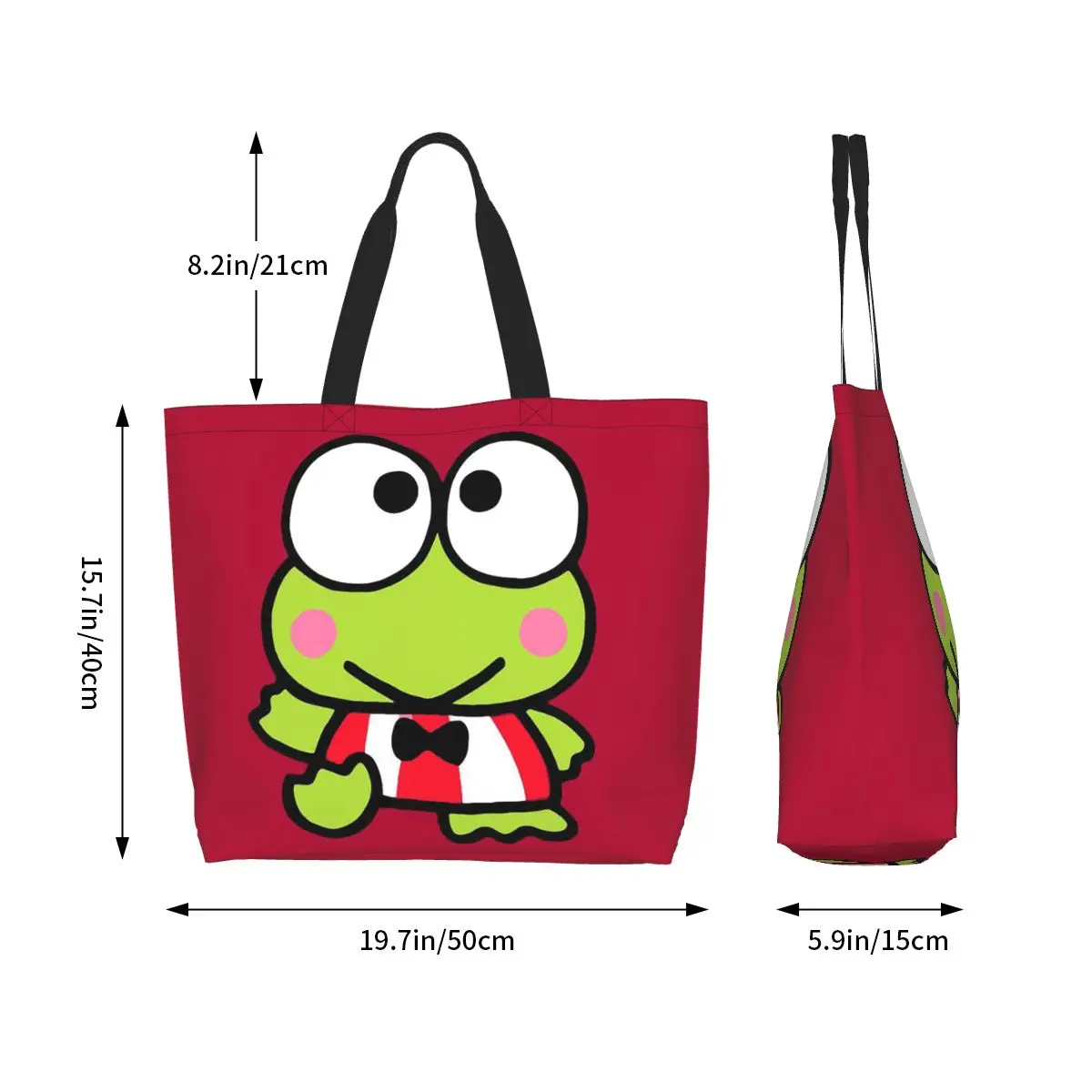 Keroppi bolso de compras Cartoo de rana de ojos grandes, bolso de hombro de lona de gran capacidad, bolso de compras para mujer