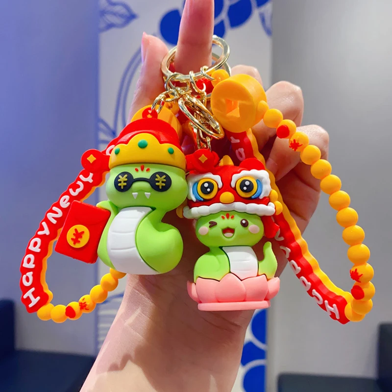 Creative Snake Pendant Keychain Cute Cartoon Boa Constrictor Zodiac Snake Year Lucky Charms Backpack Car Ornament Key Ring