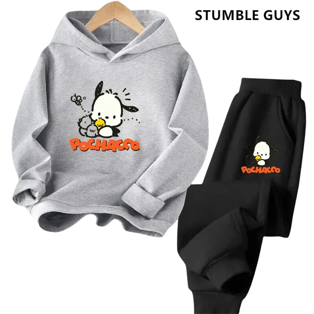 Fahion Pochacco Trucksuit Cartoon Boys and Girls 3-14 Years Old Kawaii Street Casual Sweatshirt Children\'s Sports Hoodie Set