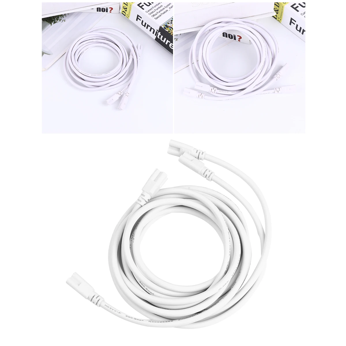 

2pcs LED Power Wire Double ended Cable 3 Light Tube Power Cords prong Connector T5 Light Tubes Socket Fittings 2m