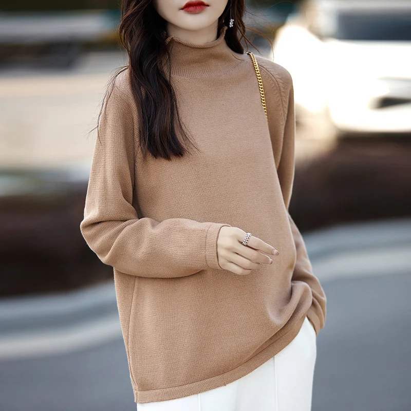 Cotton Sweater Women Elegent Turtleneck Curl Up Sweater Autumn Winter Fashion Korean Long Sleeve Top Knit Female Pullover Jumper