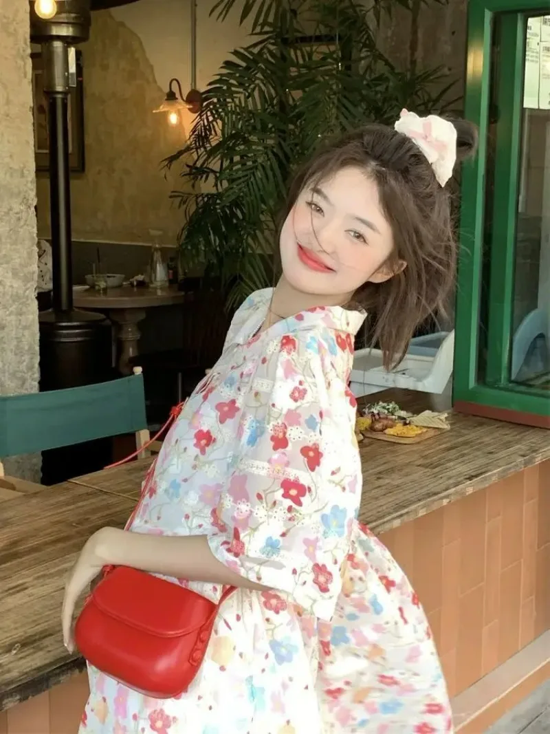 夏の新甘い花柄ドレス女性の韓国のファッションプラスサイズルーズフリルエッジかわいい Y2k ドレス女性のための