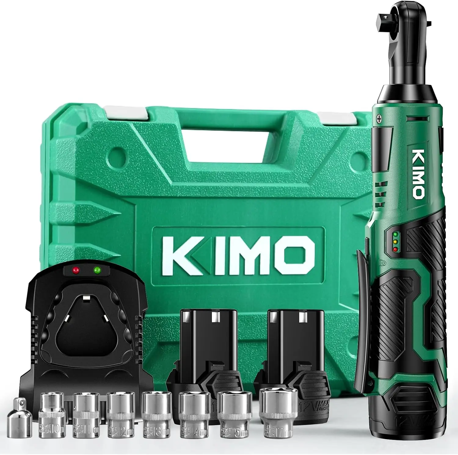 Kimo Cordless Electric Ratchet Wrench Set, 40 Ft-Lbs, 400 Rpm, 12V Cordless Ratchet Wrench 3/8