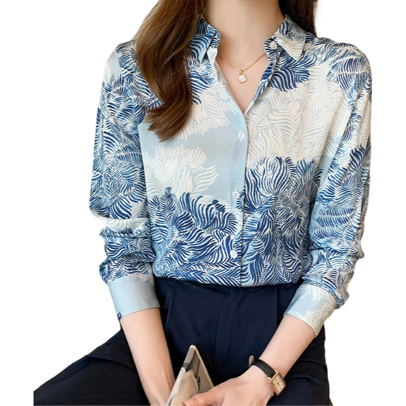 

Summer 2024 Viral Tropical Print Lapel Blouse: Breathable Workleisure Shirt for Women | Office-to-Outing Versatile Style