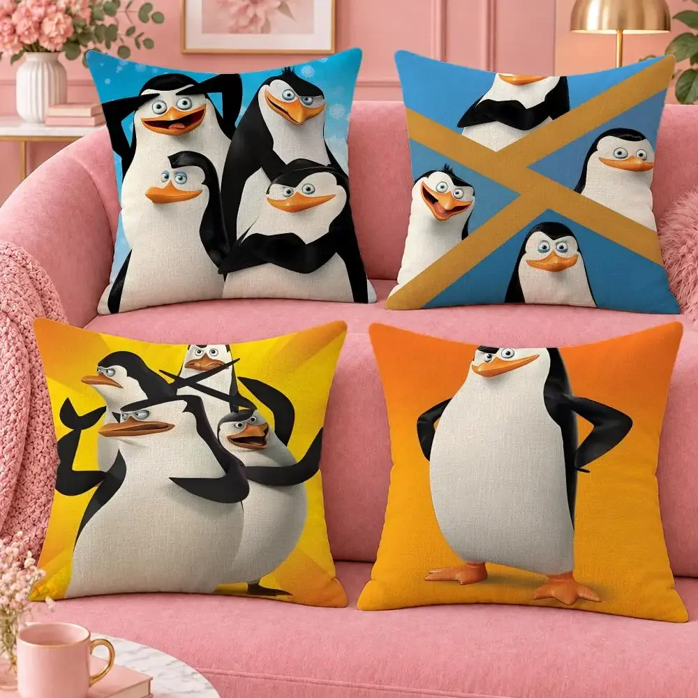 Movie Comedy Penguins Madagascar Cushion Cover Cute Cartoon Throw Pillow Cover Soft Plush Cushion Cover Sofa Bedroom Home Decor