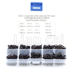800pcs M2(2mm) Nickel Plated Carbon Steel Phillips Pan Head Self Tapping Screws Assortment Kit M2*4/5/6/8/10/12/16/20mm