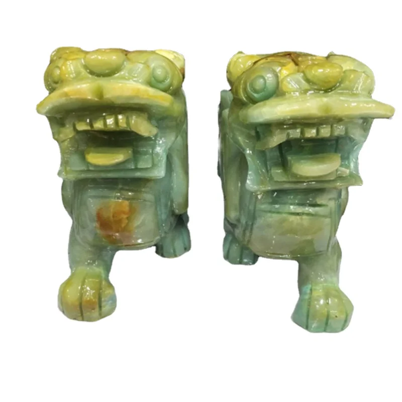 Hand Carving Figurines Carved Green Jade Gemstone Pixiu Statue Jade