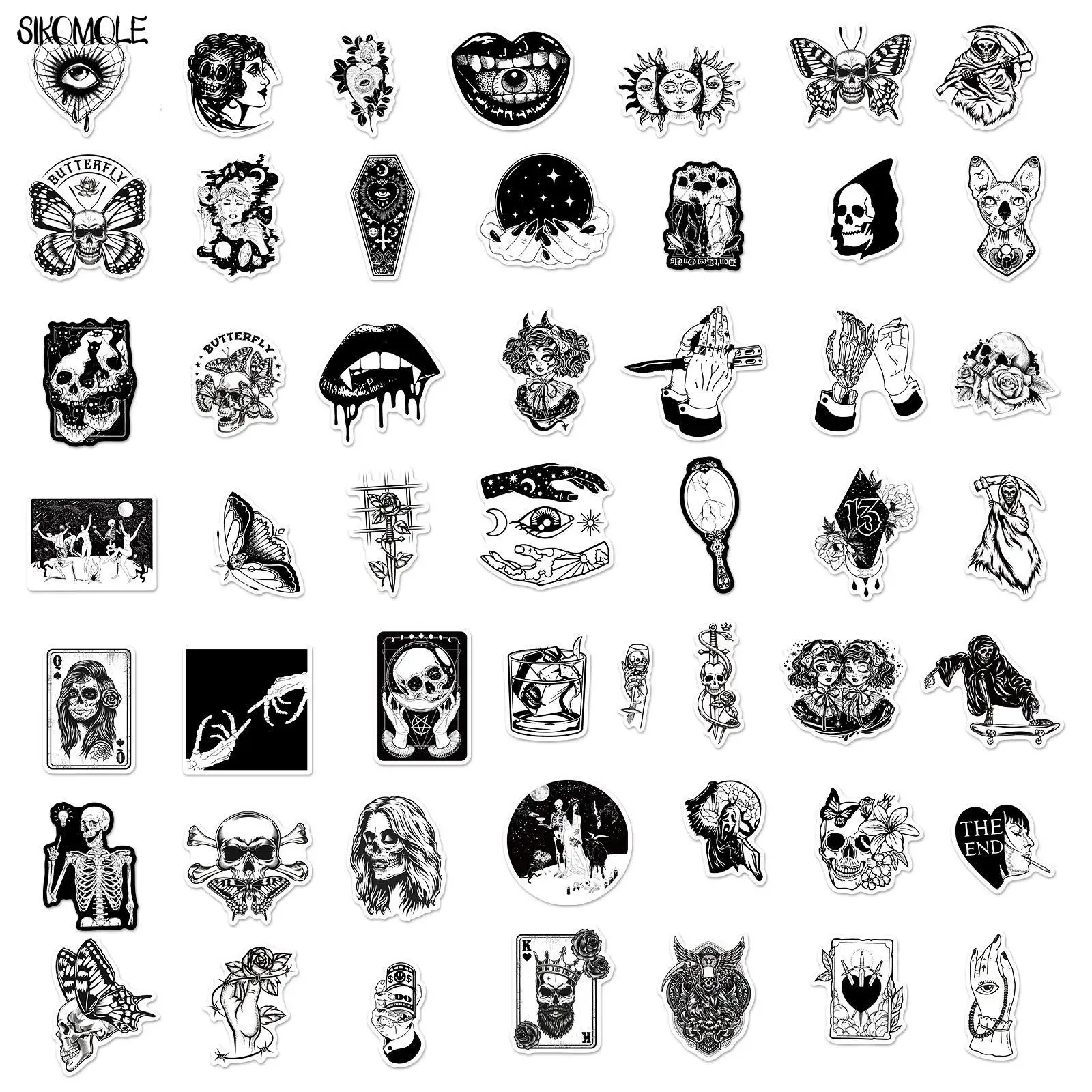 10/30/50/100PCS Cartoon Punk Devil Horror Gothic Graffiti Stickers Black And White DIY Toys Skateboard Laptop Decals Sticker F5