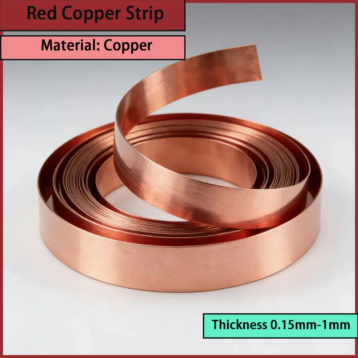 Red copper tape with a thickness of 0.15mm-1mm is used for connectors, busbars, heat sinks, decorative nameplates, etc