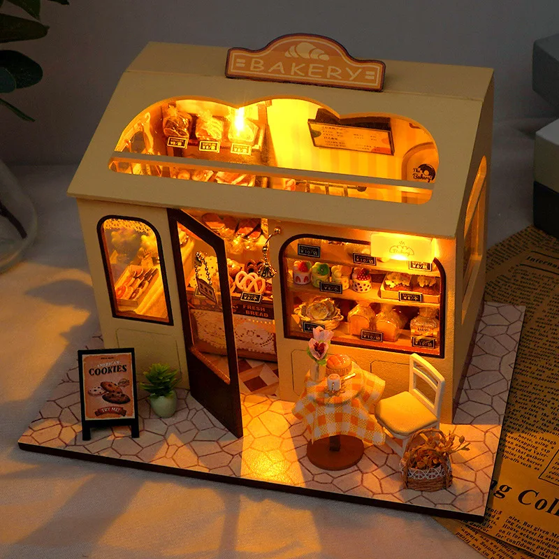 ชุดประกอบโมเดลบ้านเบเกอรี่ไม้ขนาดเล็ก DIY - ชุดตัวต่อ 3 มิติ สำหรับผู้ใหญ่ ของขวัญวันเกิดสุดสร้างสรรค์