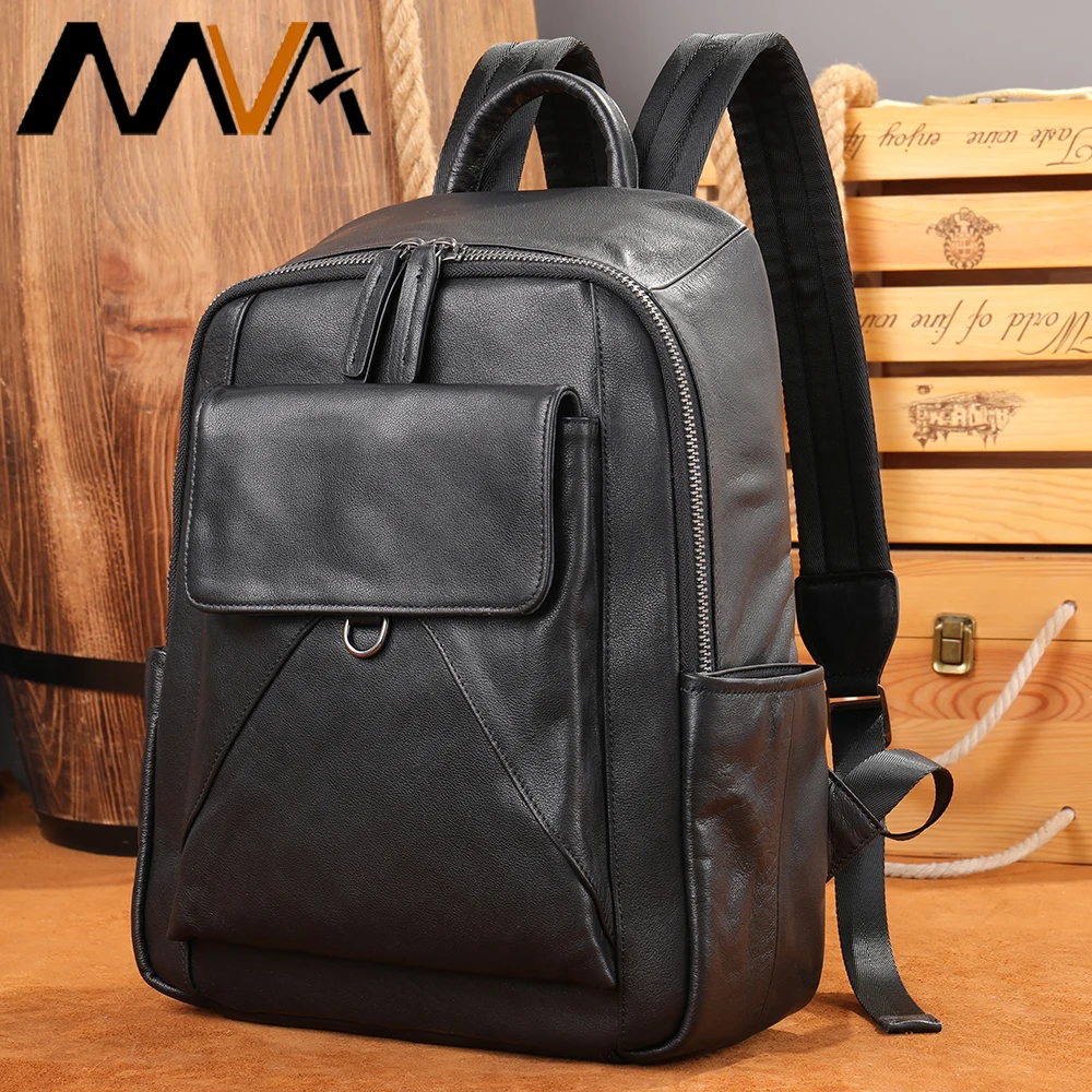 

MVA Men's Backpack Cowhide Leather School Man Backpack Travel Brand Sports Waterproof Laptop Backpacks for Teenagers Boys 2022