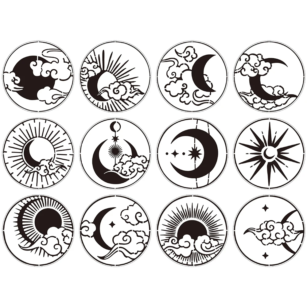 12 pcs Moon Sun Clouds Stars Paint Stencils Sun Stencils Reusable Painting Stencils DIY Painting on Wooden Wall Furniture