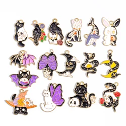 16 Styles Cute Enamel Rose Snake Bat Moon Animal Halloween Alloy Pendant for Party Earrings Necklace DIY Jewelry Making Charm