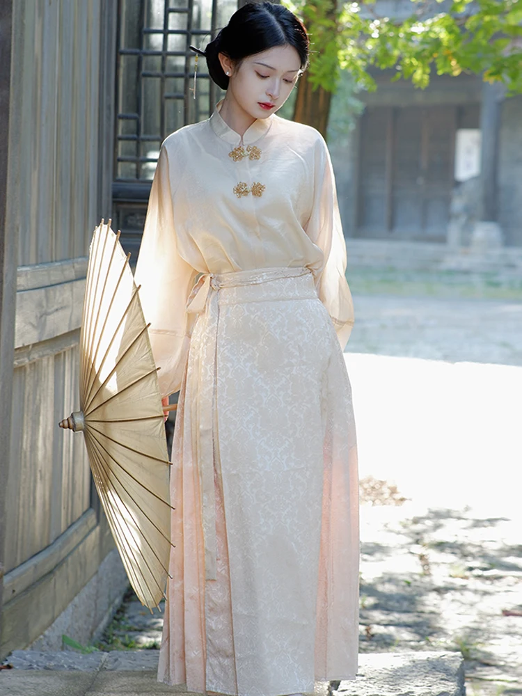 2022 Chinese style long sleeved shirt horse face skirt Ming Dynasty ancient skirt two-piece dress