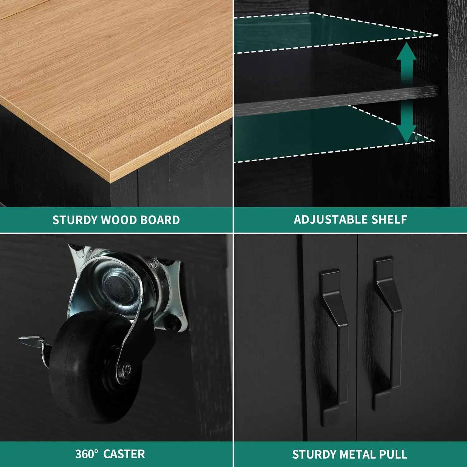 50 Inch Rolling Kitchen Island with Trash Can Storage Cabinet & Drop Leaf, Portable Mobile Islands Table Long Floating Movable