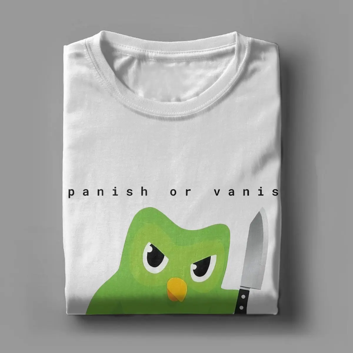 Men Women Duolingo Spanish Or Vanish T Shirt Cartoon 100% Cotton Clothing Short Sleeve Crewneck Tee Shirt Plus Size T-Shirt