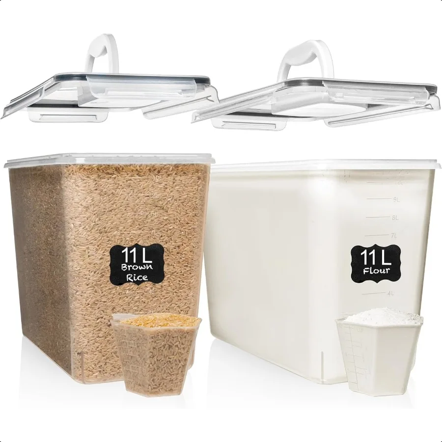 

Shazo 2 PC 11L 372 oz Flour Sugar Storage Containers with Easy Carry Handle Plastic Extra Large Food Storage Containers with Li