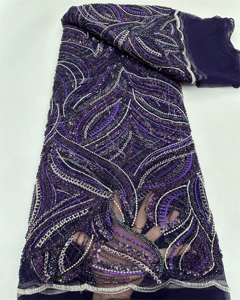 African Sequins Beaded Lace Fabrics 2024 High Quality Embroidery French Nigerian Lace Fabric For Wedding Sewing Material ZX80KM