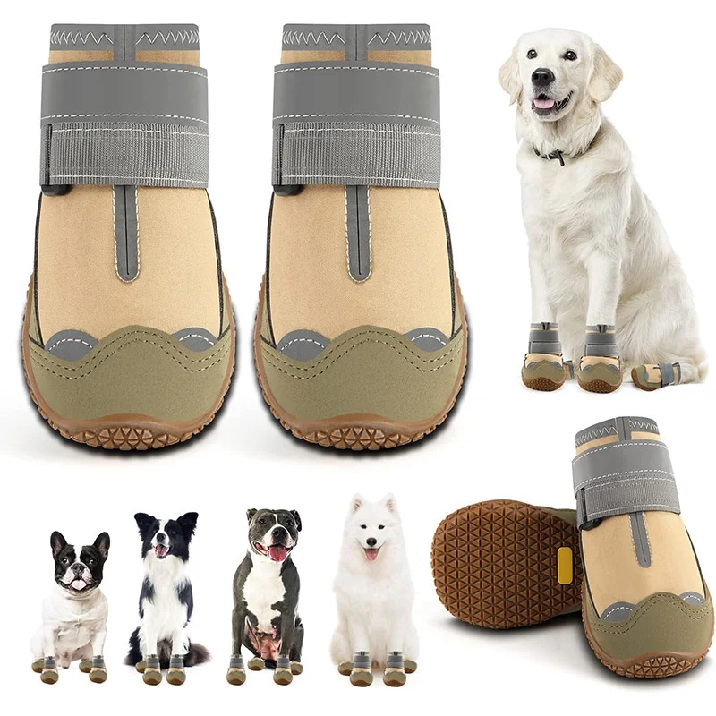 Winter Waterproof Dog Boots for Small Big Dogs Rain Shoes Anti-slip Soles,Four-Season Walk Pet Dog Shoes with Reflective Straps